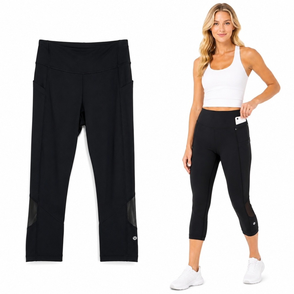 Lululemon Leggings‎ Womens 8 Black High Rise Capri Crop Zip Pocket Yoga Run